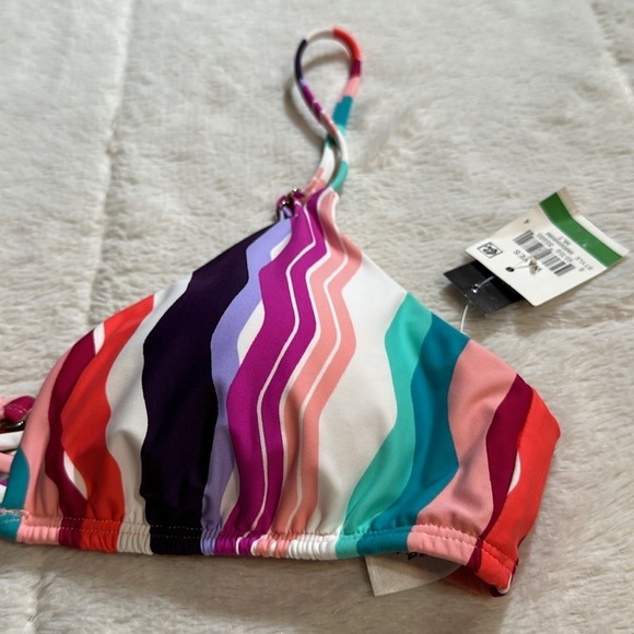 Bar III Multi Waves Printed Strappy Bralette Bikini Swim Top Pink Purple size L - Picture 8 of 14